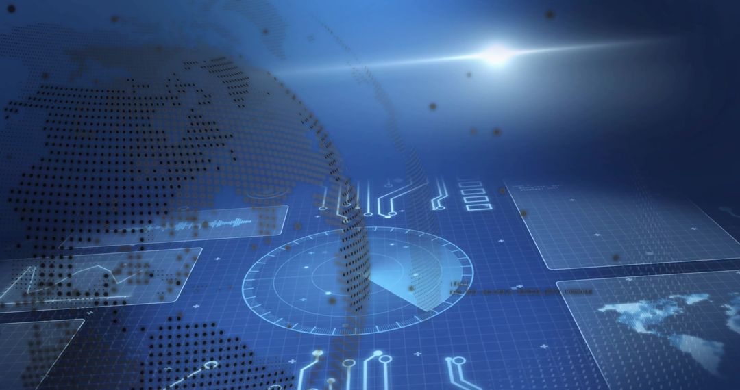 Futuristic Digital Interface with Dotted Globe and Radar Overlay