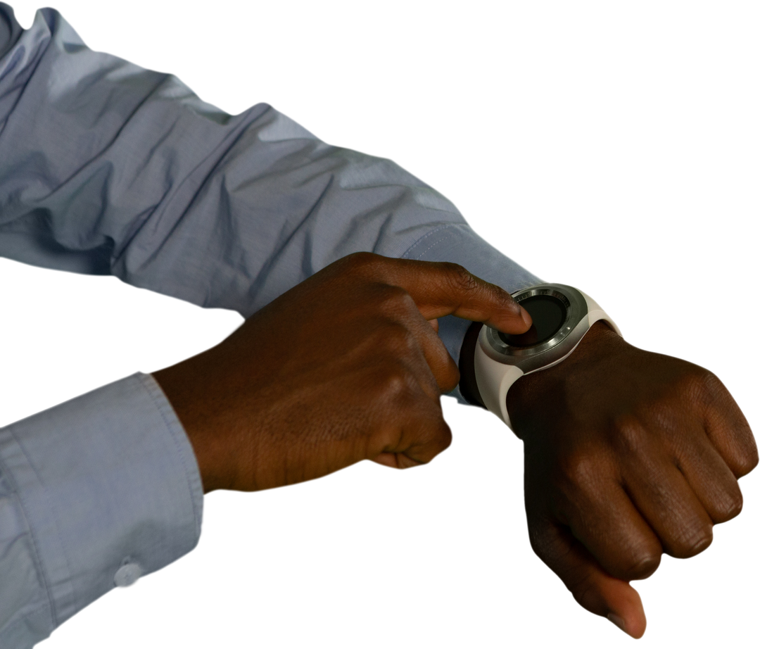 Close-Up View of African Male Finger Tapping Smartwatch on Wrist - Download Free Stock Images Pikwizard.com