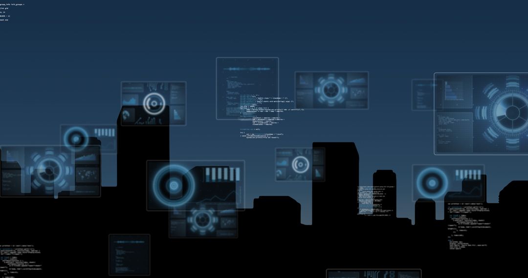 Futuristic Cityscape with Digital Interfaces Displayed