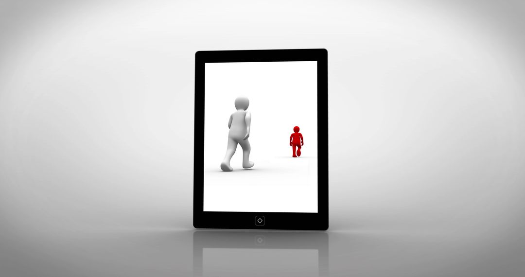 White and red characters walking displayed on tablet pc on white background - Free Images, Stock Photos and Pictures on Pikwizard.com