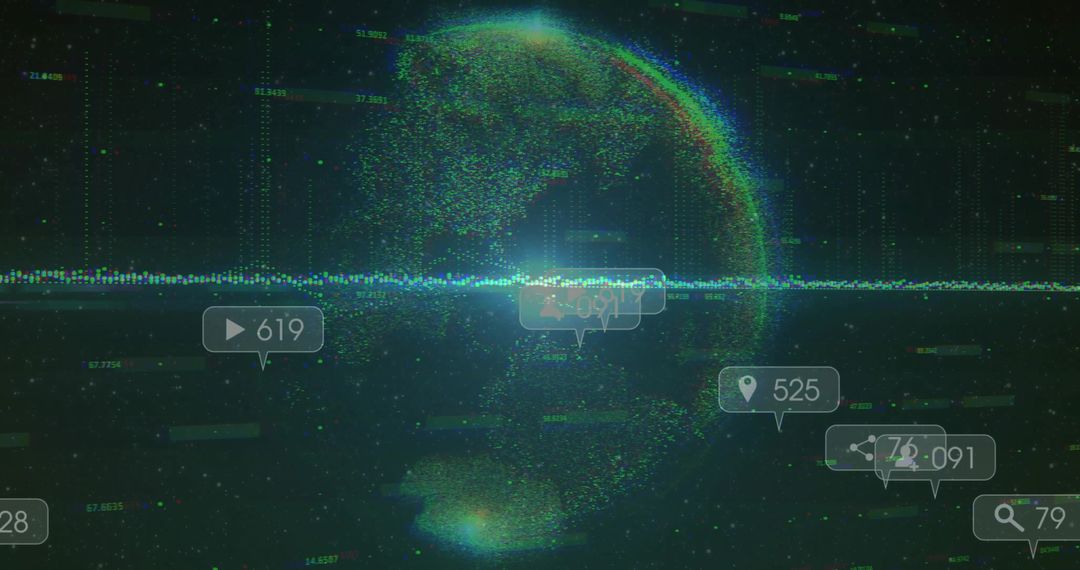 Rotating Digital Globe with Data Visualization and Tech Interface