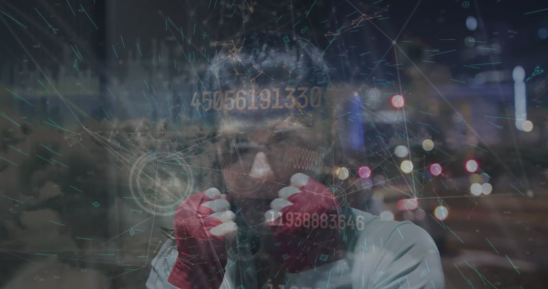 Cybersecurity Boxer in Futuristic Urban Environment