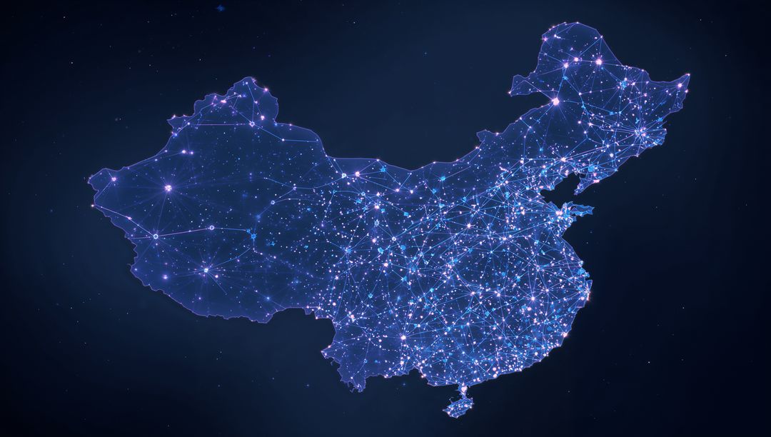 Digital Network Map of China with Glowing Connectivity
