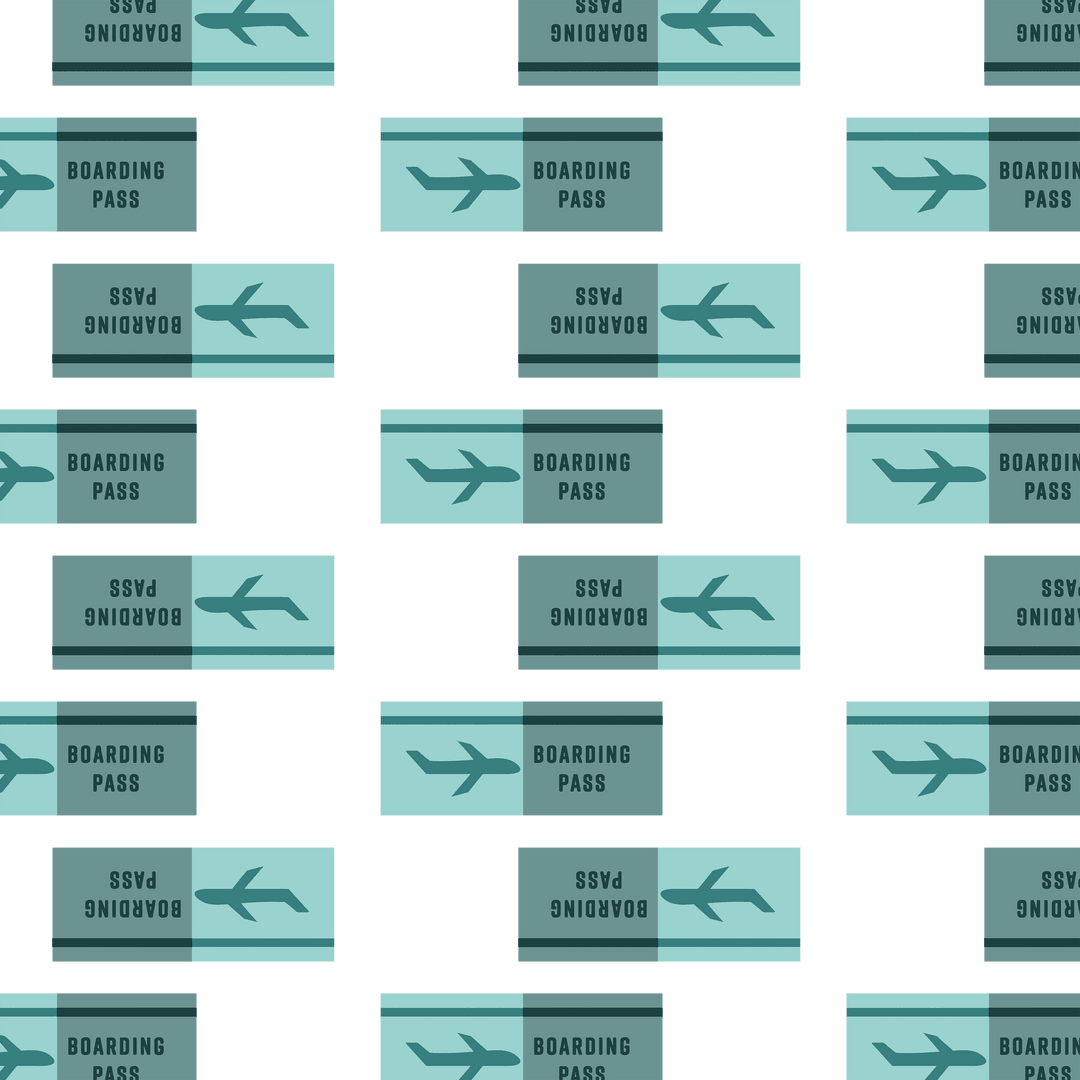 Seamless Green Boarding Pass Pattern on Transparent Background
