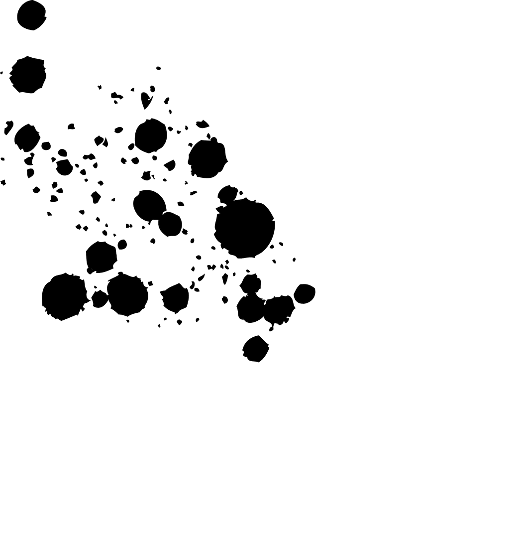 Bold White Lightning Strikes Black Ink Splatters on Transparent Background