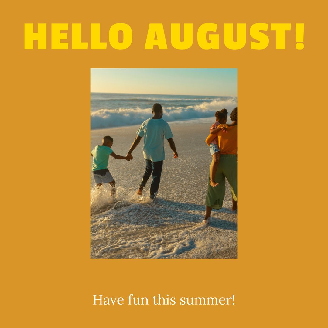 Family Enjoying Sunny Beach Day in August