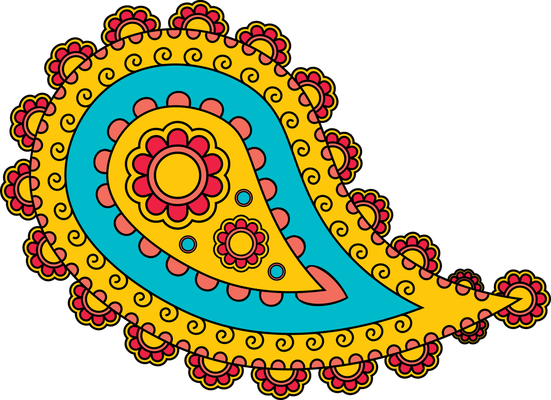 Intricate Multicolored Paisley Pattern on Transparent Background