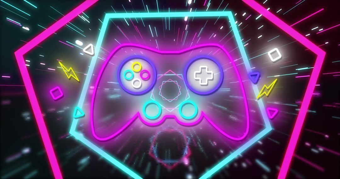 Neon Gamer Controller with Digital Interface Icons - Free Images, Stock Photos and Pictures on Pikwizard.com