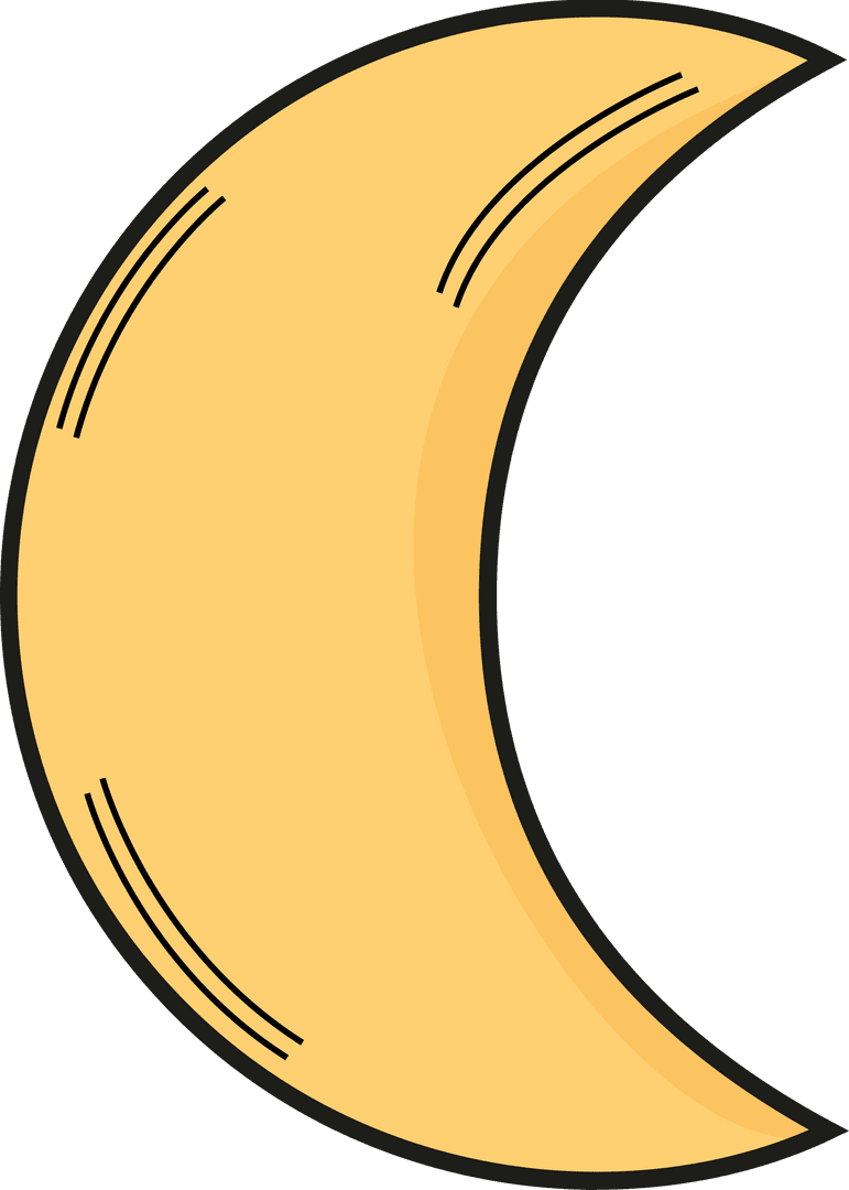 Flat Yellow Crescent Moon with Glow on Transparent Background