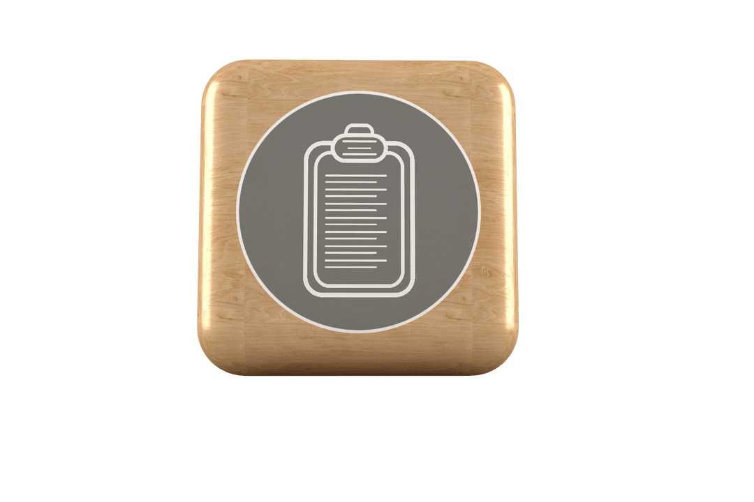 Transparent 3D Wooden Cube Icon with Clipboard Symbol