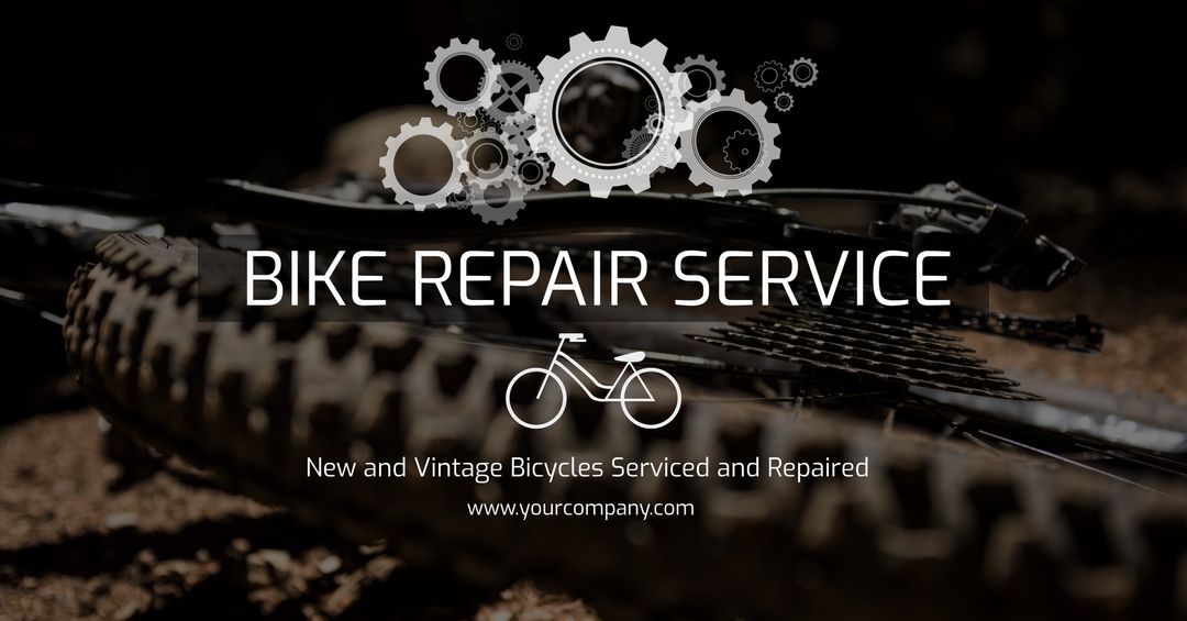 Bicycle Maintenance Service Poster with Gears and Chain Iconography