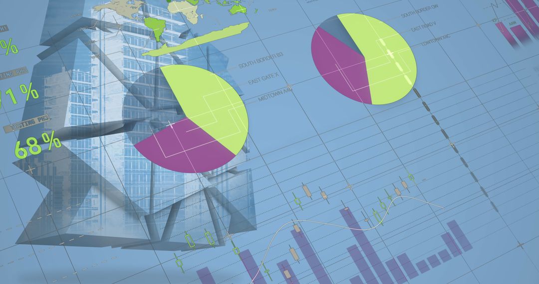 Infographic of Global Business Statistics Over Modern Building