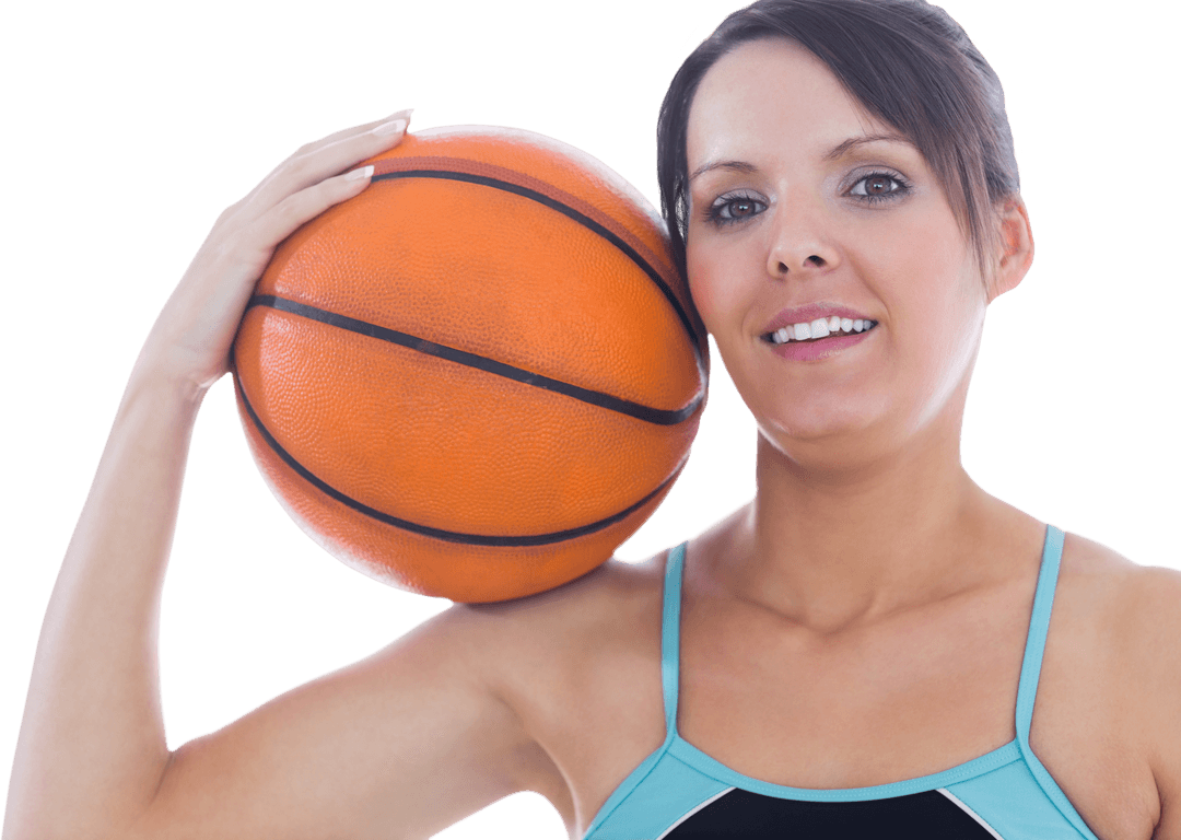 Transparent Portrait of Smiling Woman with Basketball