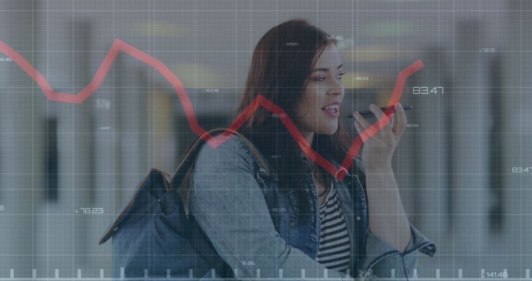 Financial Data Processing with Woman Using Smartphone