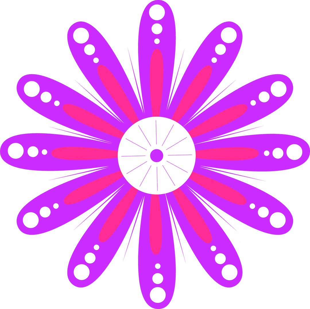 Decorative Transparent Floral Emblem with Radiating Magenta Petals