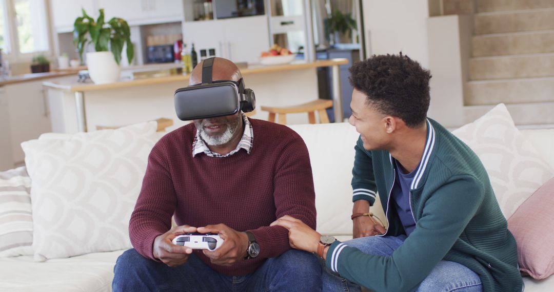 Father and Son Enjoying Virtual Reality Gaming Together - Free Images, Stock Photos and Pictures on Pikwizard.com