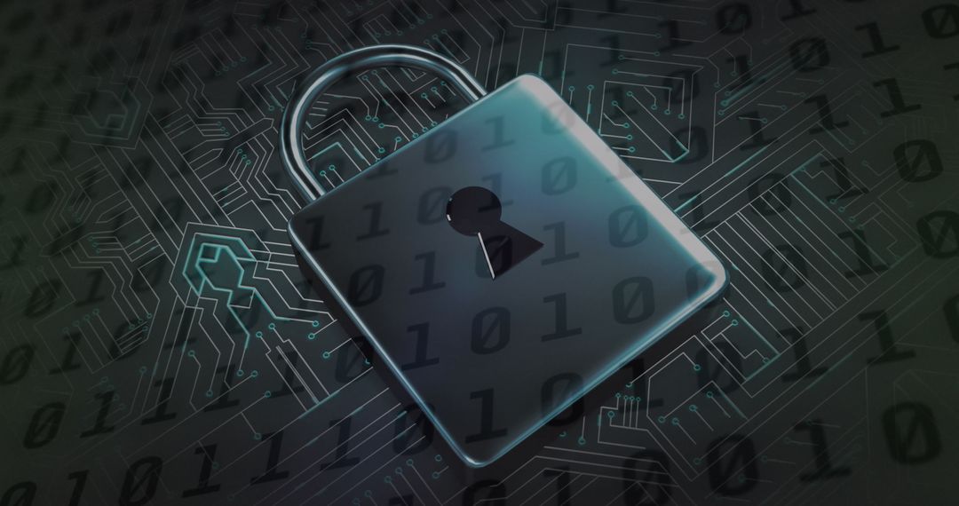 Digital Security Concept with Lock on Circuit Board Background