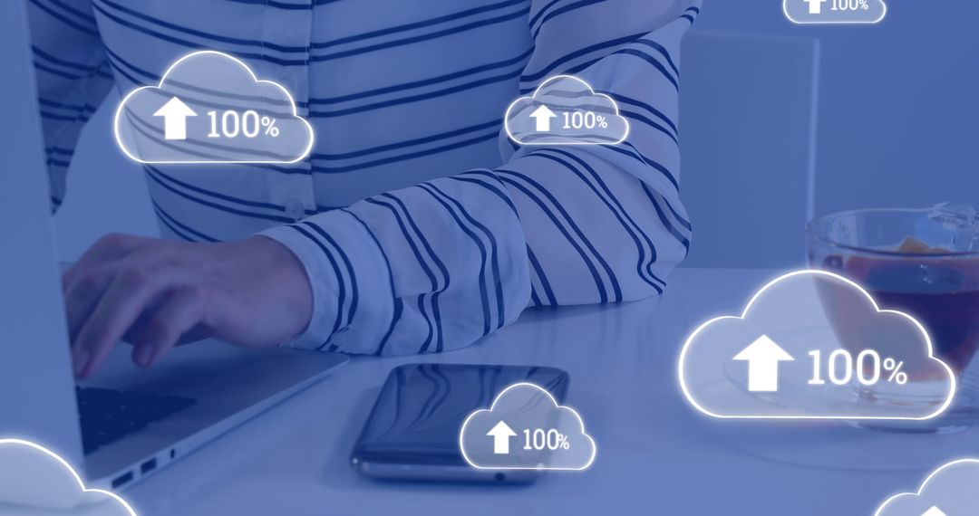 Digital Cloud Computing with Businesswoman Uploading Data Concept