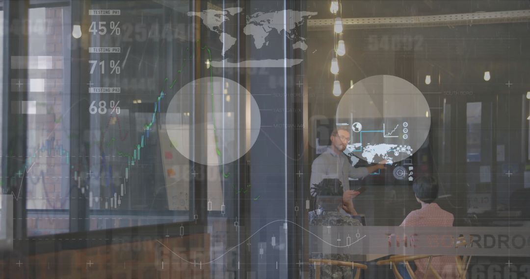 Businessman Presenting Data on Transparent Display