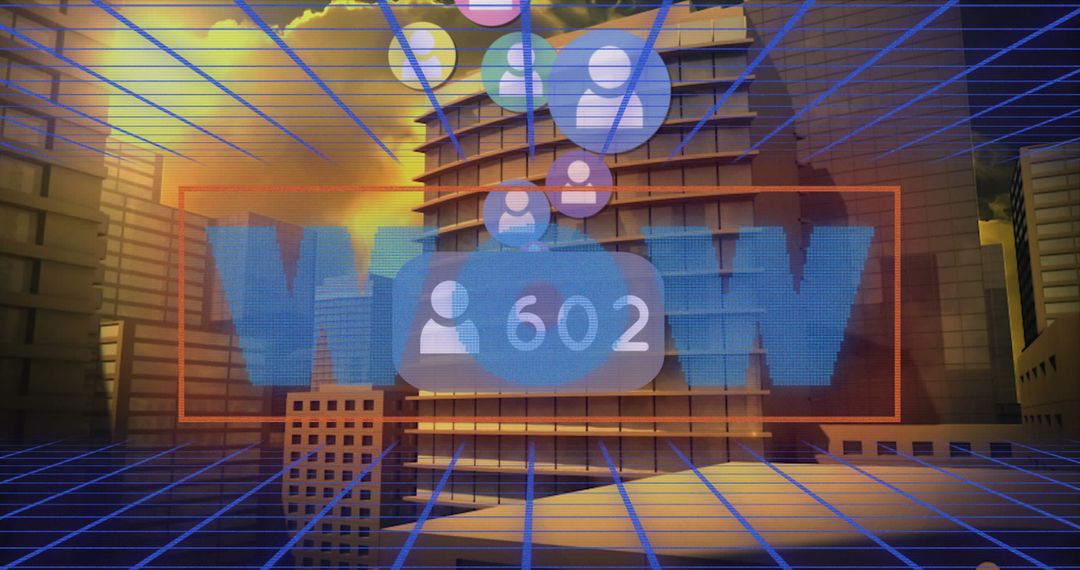 Futuristic City with Social Media Interface Overlay