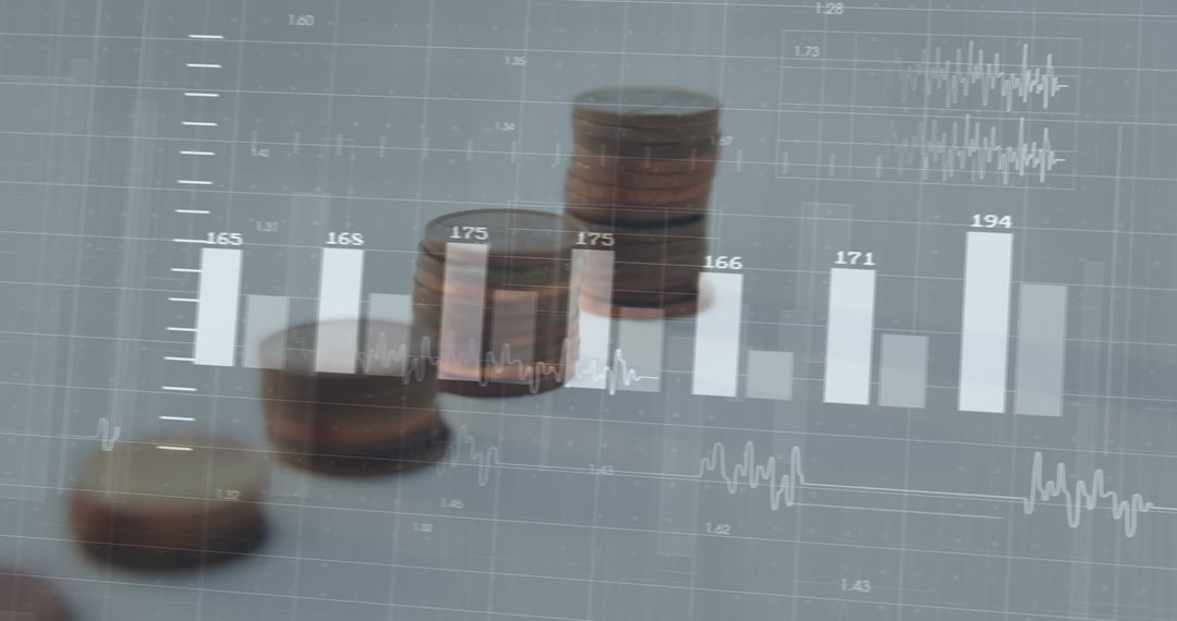 Financial Data Analysis with Coins in Background Highlighting Growth
