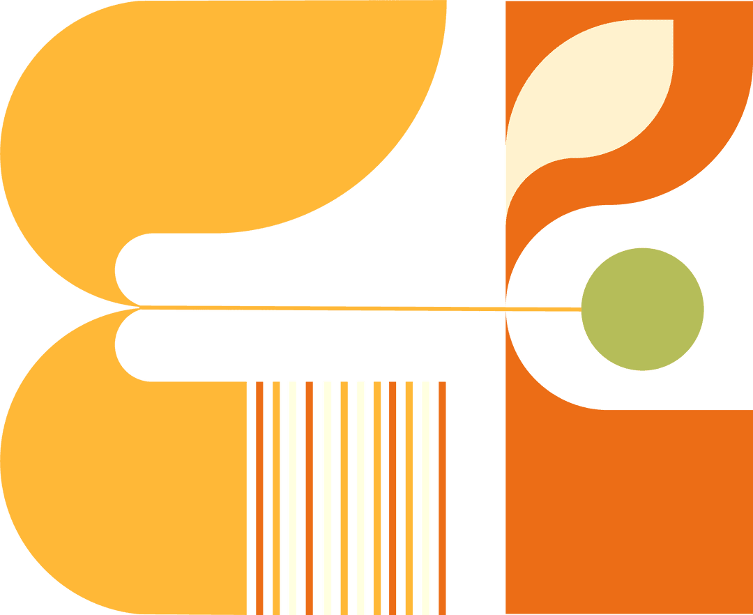 Abstract Geometric Design with Yellow Arcs And Leaf on Transparent Background