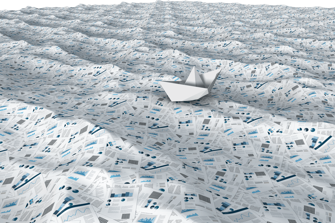 Transparent Paper Boat Navigating Financial Document Waves Texture