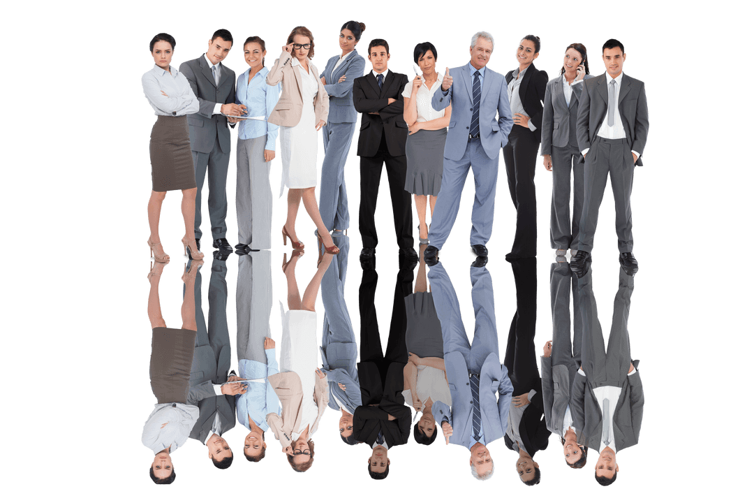 Diverse Business Team Reflecting on Transparent Background