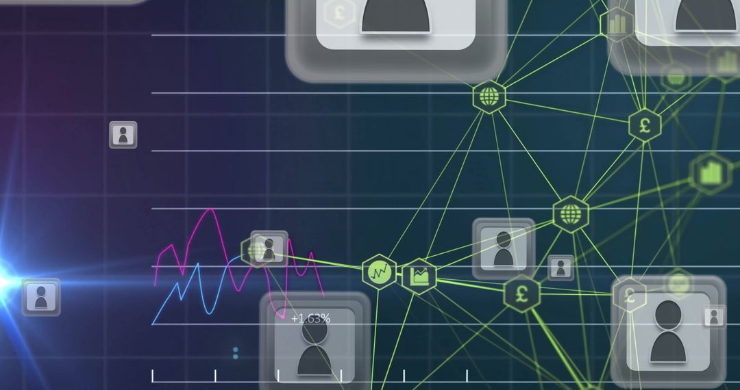 Digital Network Diagram with Financial Data Symbols
