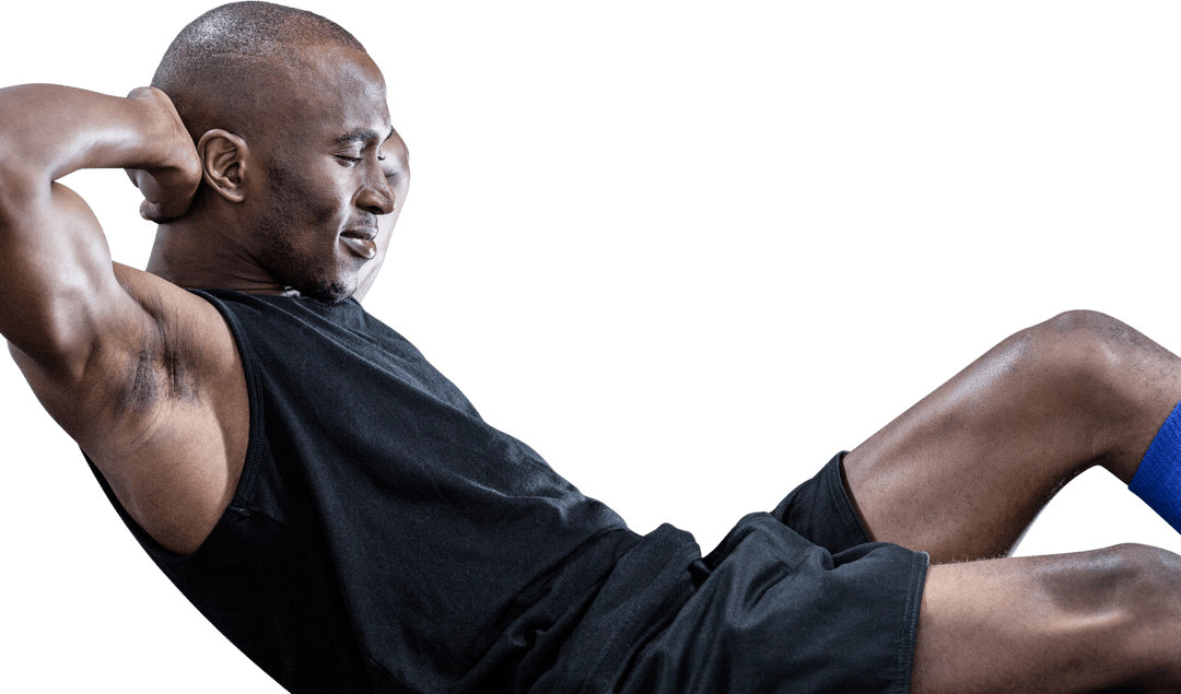 Transparent Fit Man Doing Sit Ups with Passionate Expression