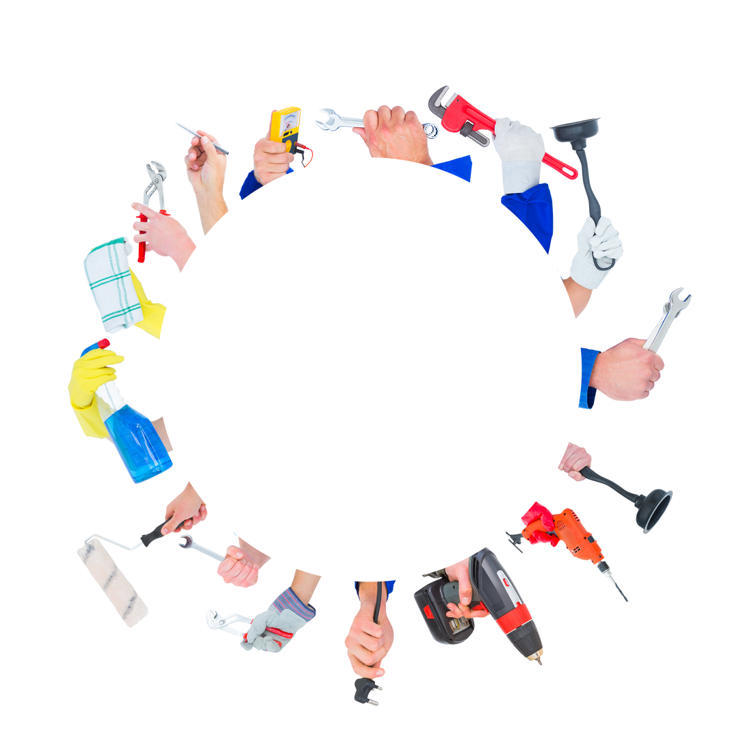 Hands Holding Working Tools in Circle on Transparent Background Illustration - Download Free Stock Images Pikwizard.com