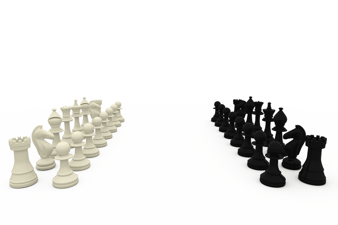 Transparent Chess Sets Preparing for Battle, Black and White Strategy Concept