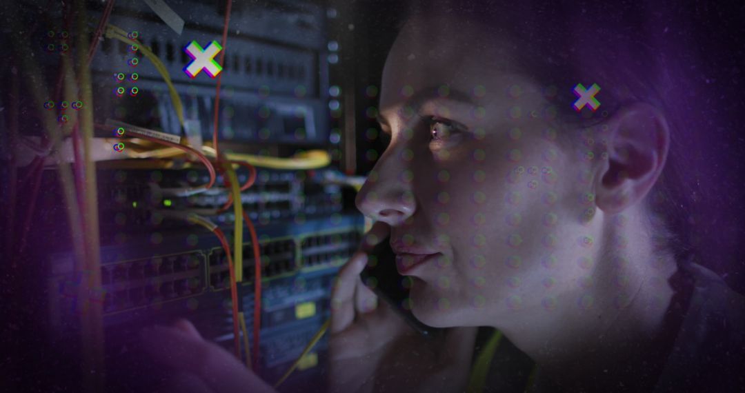 Female Engineer Discussing Network Issues in Server Room