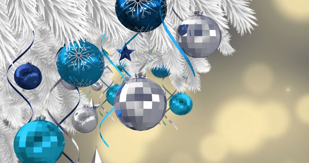 Festive Christmas Decorations on Snowy White Tree