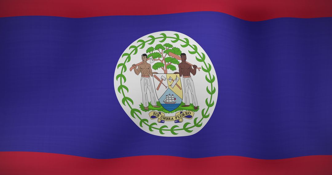 Waving Flag of Belize with National Coat of Arms