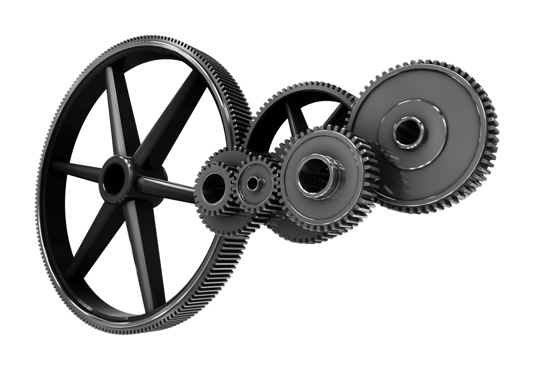 Transparent Metallic Gears Interlocking Movement