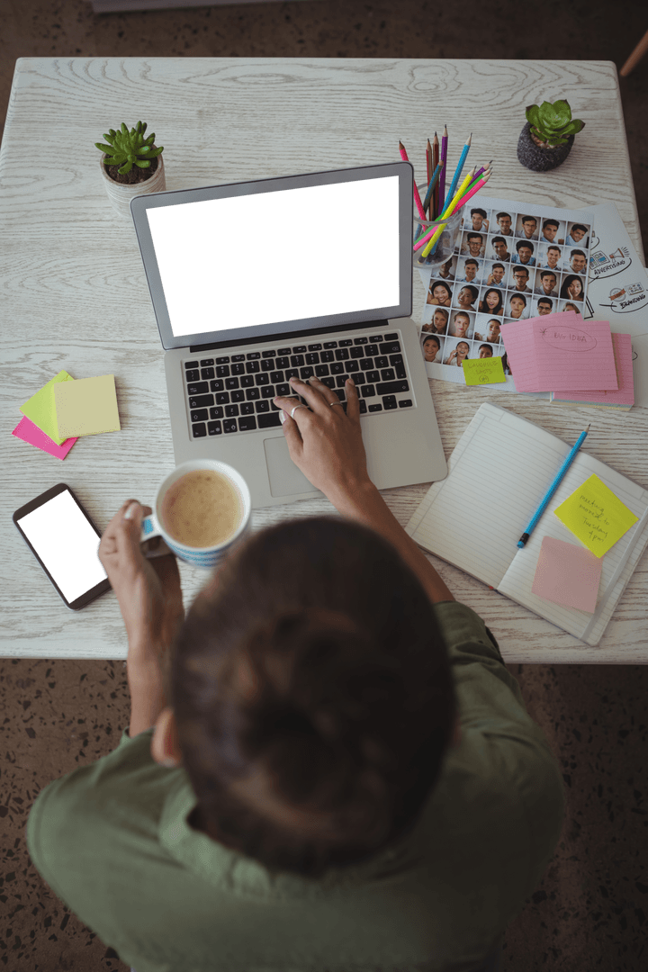Transparent Tech Workspace Featuring Coffee Mug