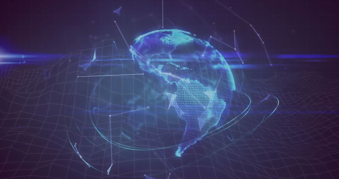 Digital Globe with Neon Light Trails Representing Global Network