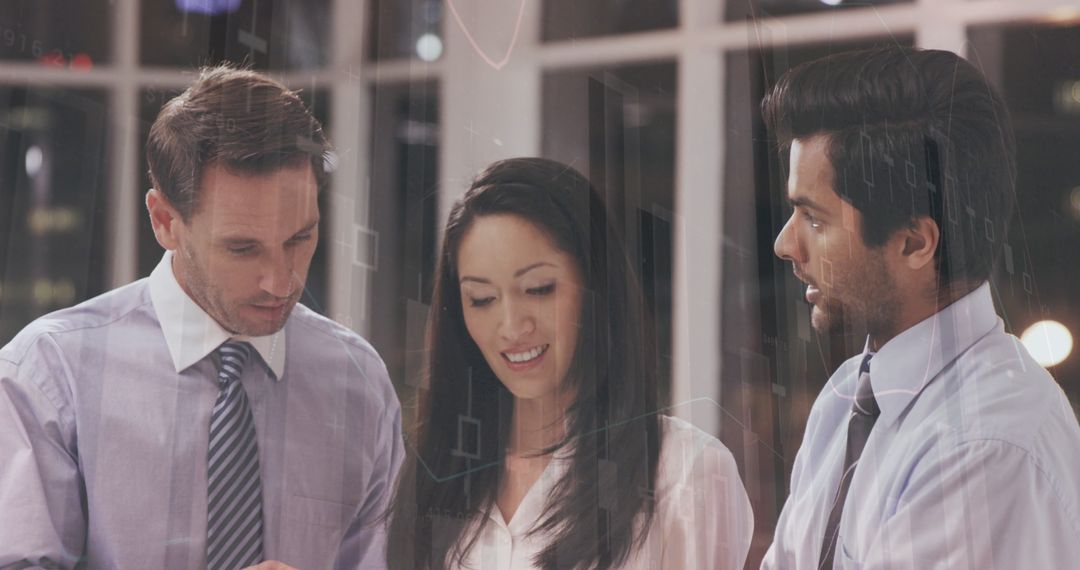 Diverse Team Business Meeting with Statistical Analysis Graphics