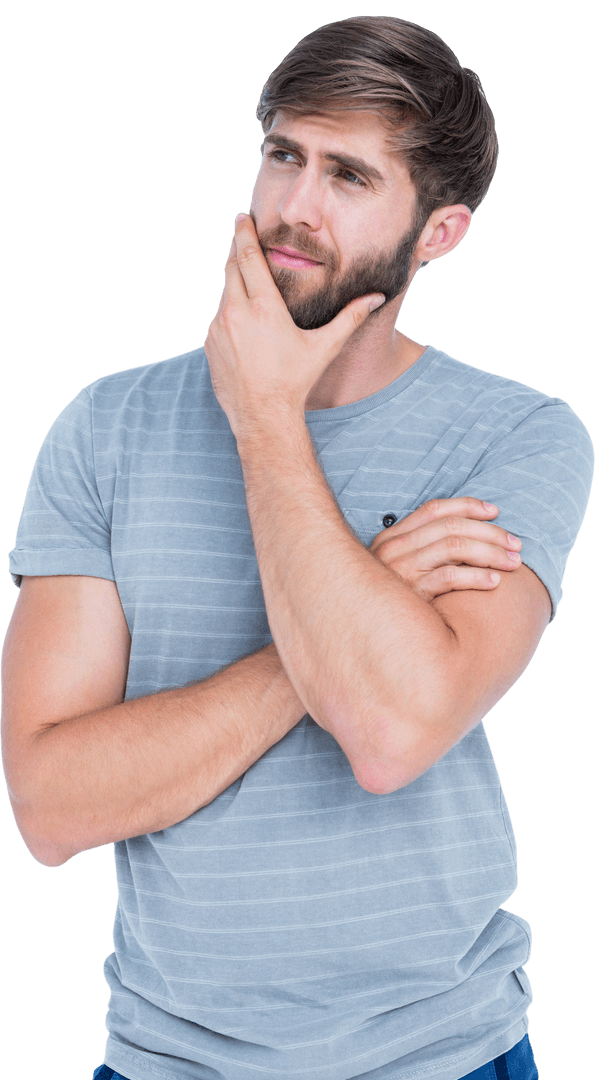 Transparent Thoughtful Man Reflecting in Gray Shirt