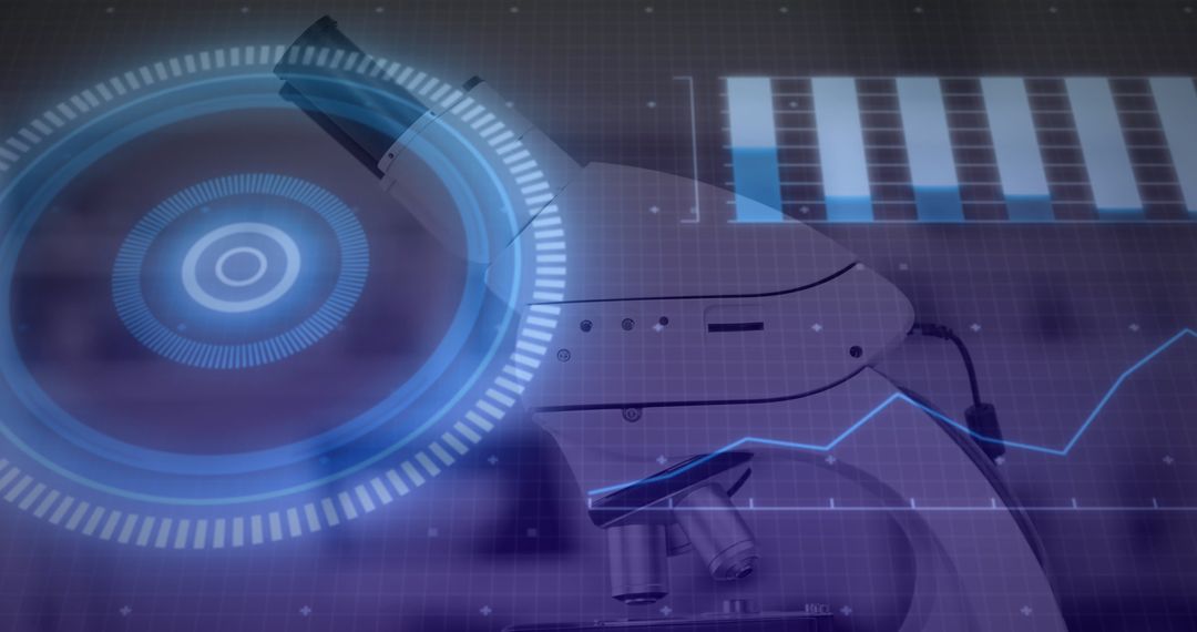Futuristic Microscope with Digital Interface Overlay