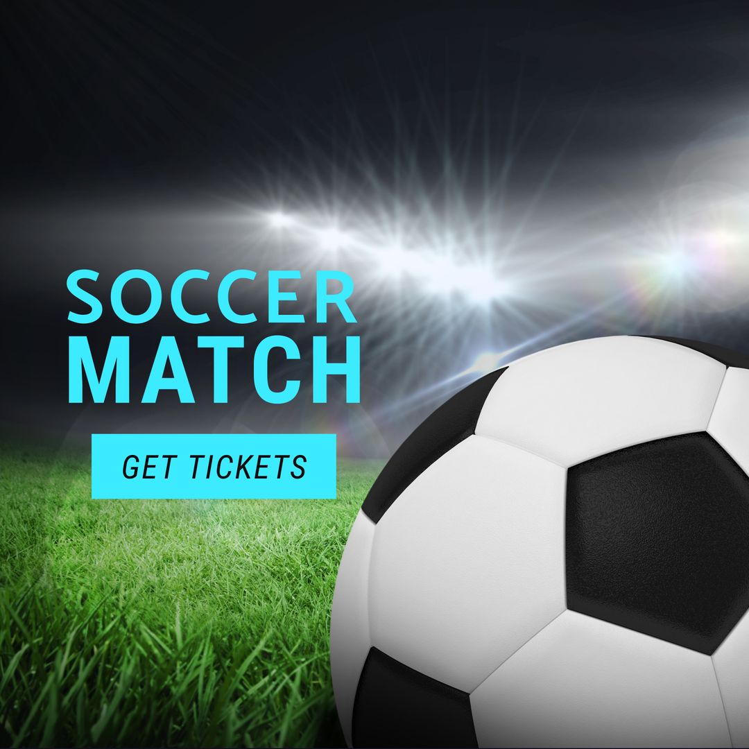 Soccer Match Ticket Promotion with Football and Stadium Lights - Download Free Stock Templates Pikwizard.com