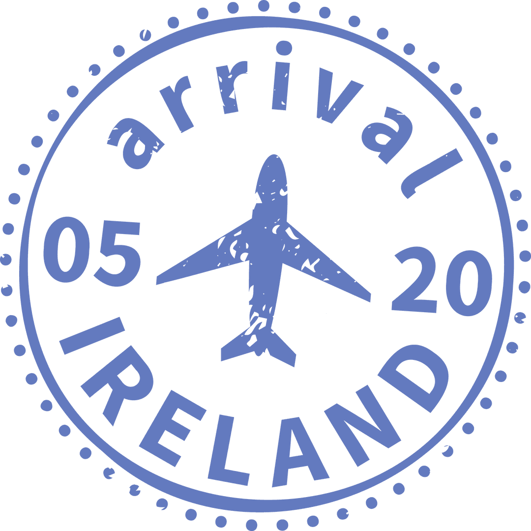 Transparent Blue Arrival Stamp with Plane and Ireland Text