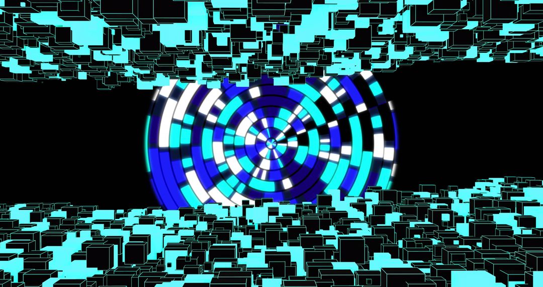 Futuristic Digital Network with Scope Scanning and Glowing Blocks