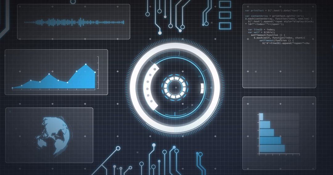 Futuristic Digital Interface Shows Data and Global Connectivity