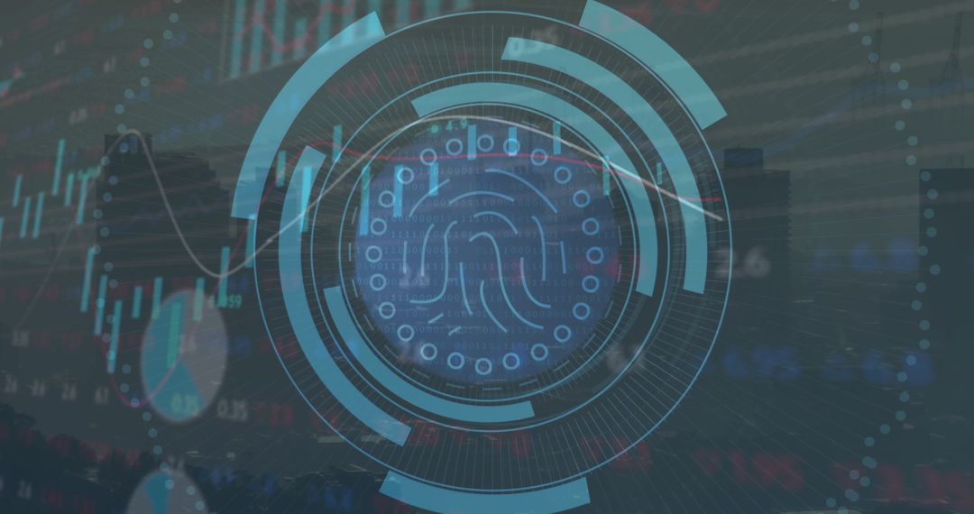 Biometric Fingerprint Tech Overlays Financial Stock Data