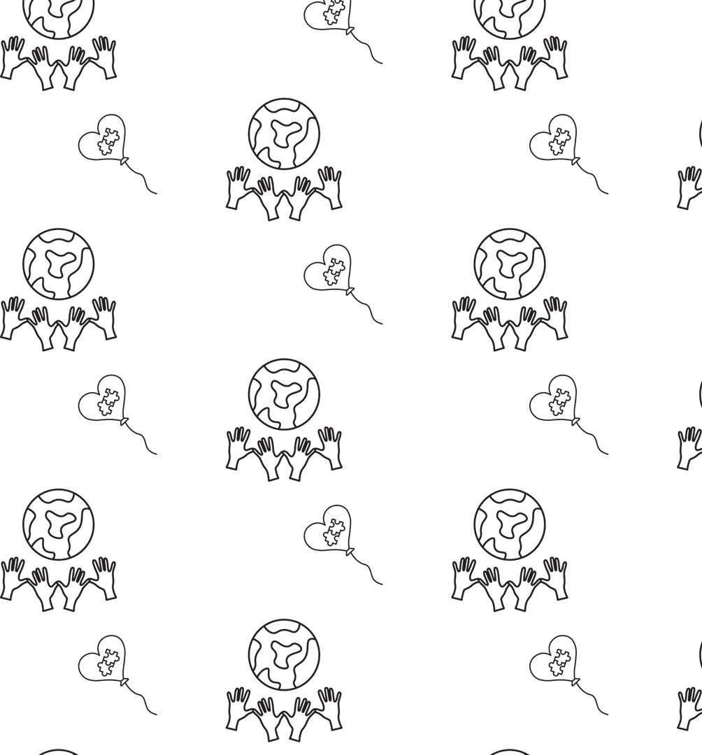 Transparent Pattern with Globe and Heart on Glass Background