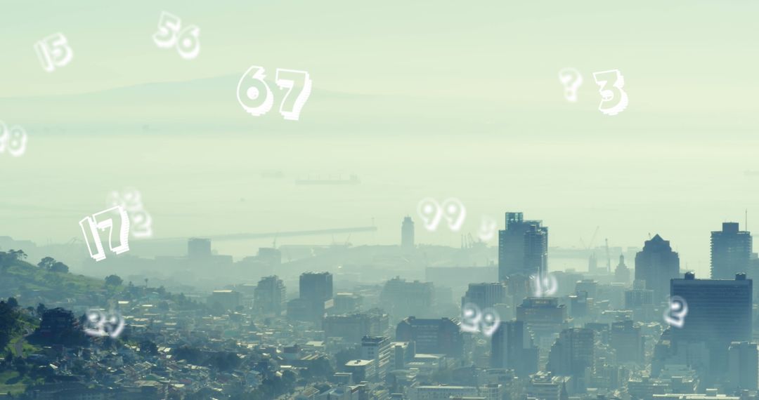 Digital Numbers Over Foggy Cityscape Background