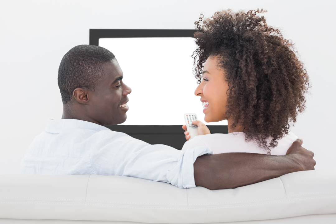 African American Couple Watching TV Holding Remote, Smiling in Living Room - Download Free Stock Images Pikwizard.com