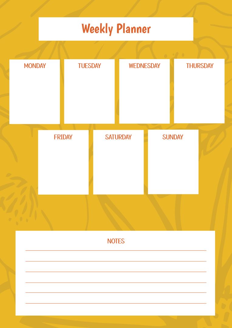 Bright Yellow Weekly Planner Template with Notes Section - Download Free Stock Templates Pikwizard.com